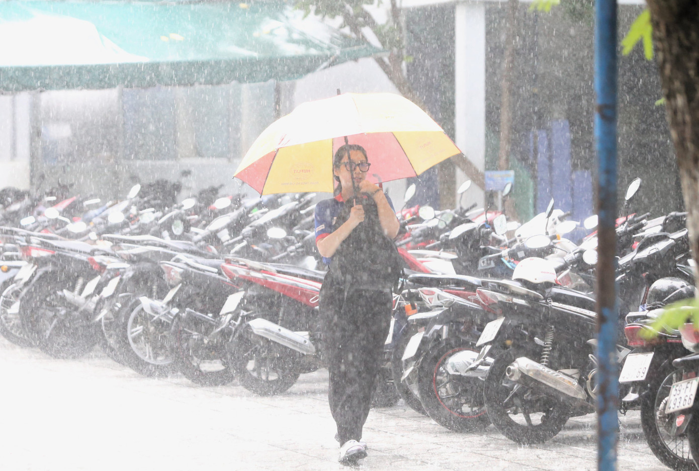 ... và mang ba lô trên xe vào cất giữ, tránh bị mưa ướt giúp thí sinh