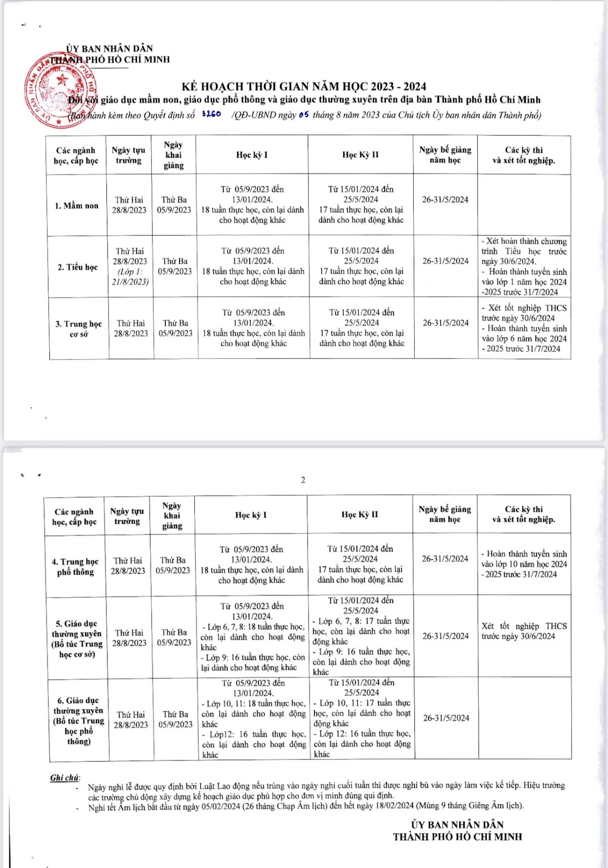 Lịch nghỉ lễ của học sinh TPHCM năm học 2023 - 2024 Lịch nghỉ lễ của học sinh TPHCM năm học 2023 - 2024