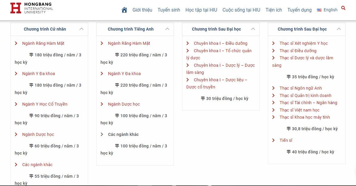 Học phí của Trường ĐH Quốc tế Hồng Bàng thấy rõ sự chênh lệch giữa khối ngành sức khỏe và các ngành học khác