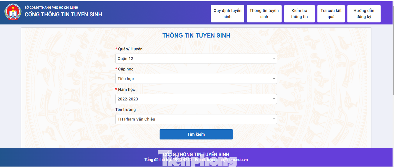 Trang tuyển sinh đầu cấp trực tuyến của TPHCM Trang tuyển sinh đầu cấp trực tuyến của TPHCM