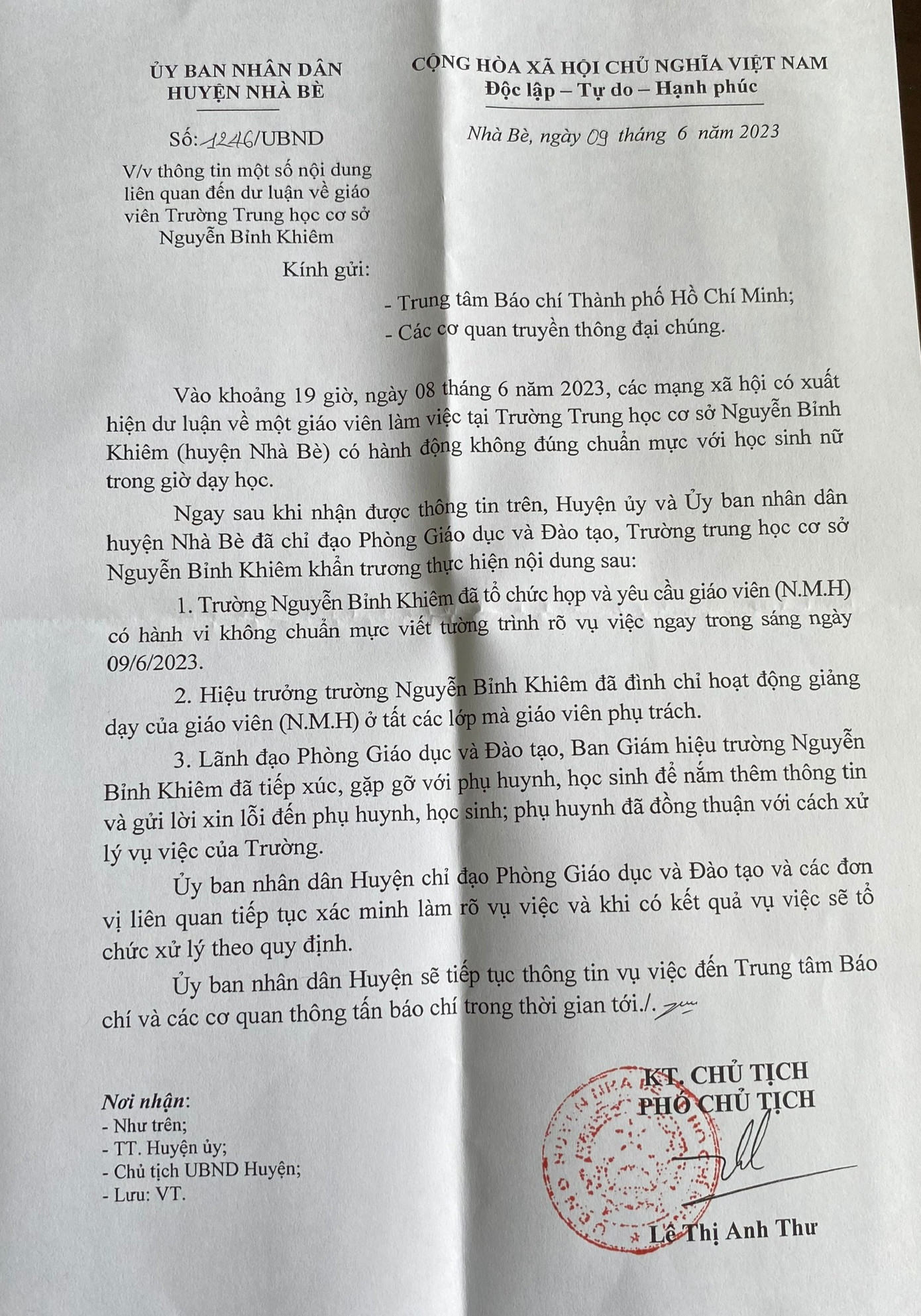 Thông báo về vụ việc của UBND huyện Nhà Bè Thông báo về vụ việc của UBND huyện Nhà Bè