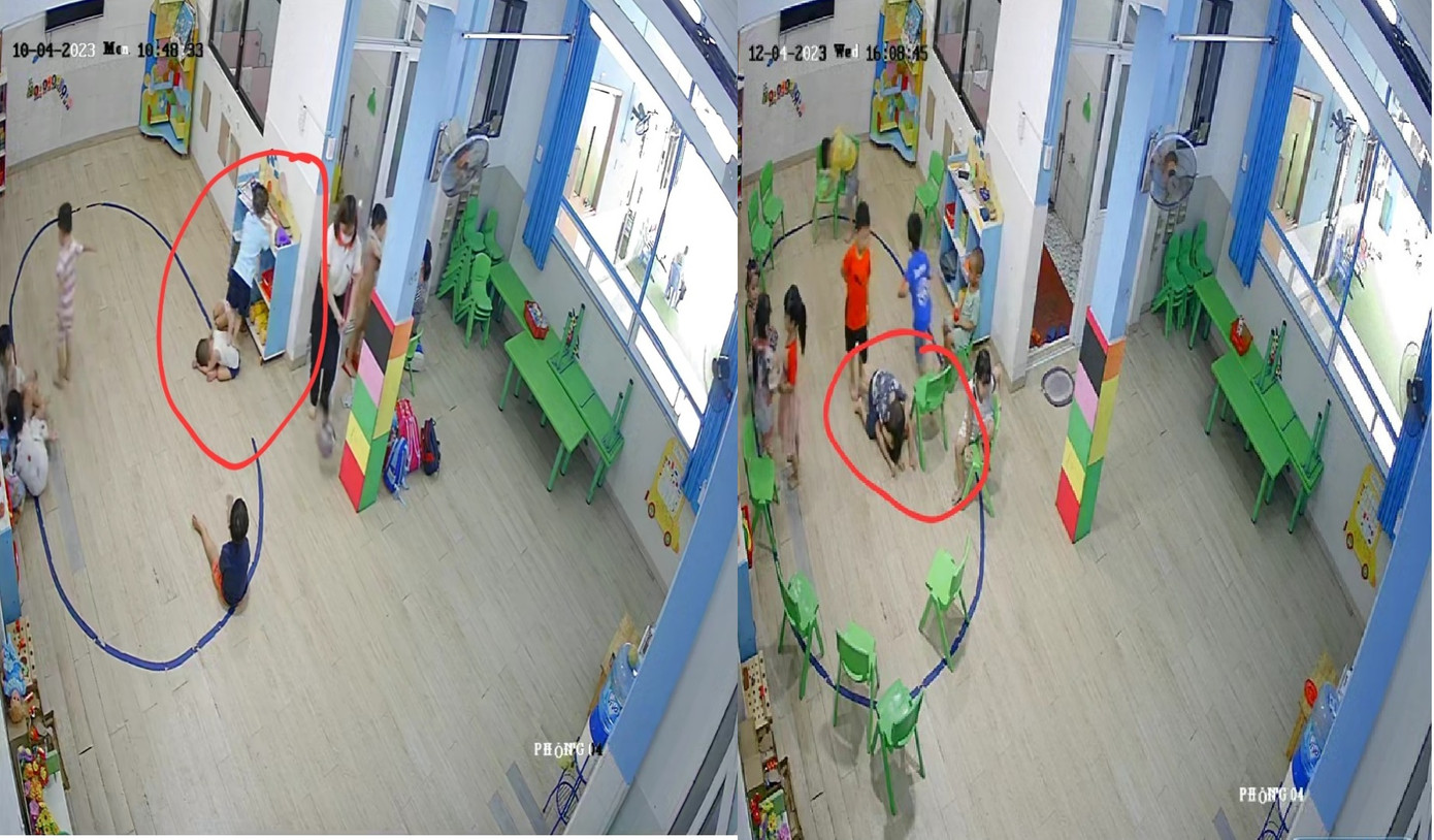 Bé H bị bạn học đạp lên lưng ngay trong lớp học khi đang có cô giáo. (ảnh chụp màn hình) Bé H bị bạn học đạp lên lưng ngay trong lớp học khi đang có cô giáo. (ảnh chụp màn hình)