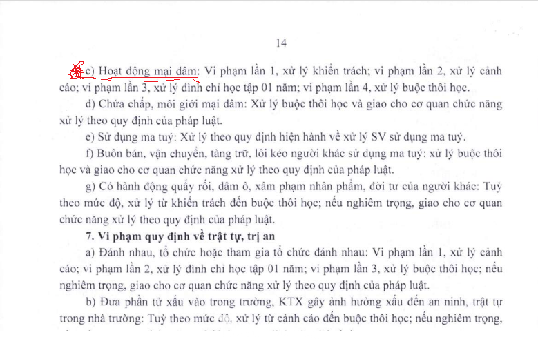 Quy chế có hoạt động mại dâm của một trường đại học tại TPHCM