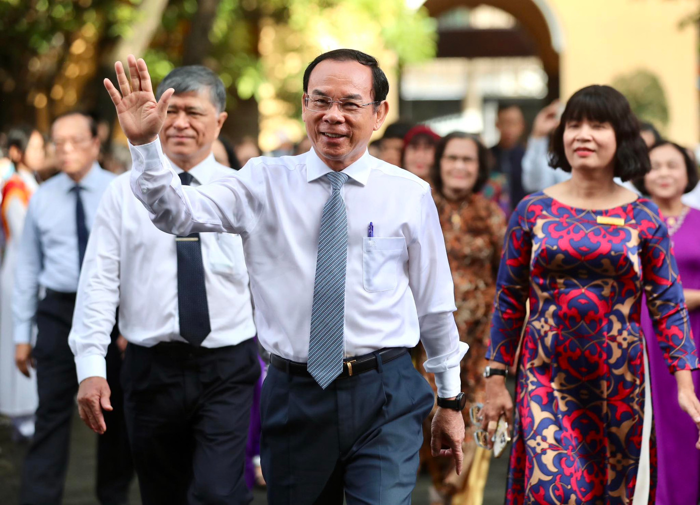 Bí thư Thành ủy Nguyễn Văn Nên có mặt tại Trường THPT Nguyễn Thị Minh Khai (quận 1) để tham dự lễ Khai giảng năm học 2023-2024.