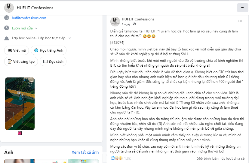 Bài viết phản ảnh diễn giả của sinh viên đăng trên confession Bài viết phản ảnh diễn giả của sinh viên đăng trên confession