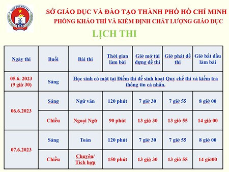 Lịch thi tuyển sinh lớp 10 của TPHCM năm 2023