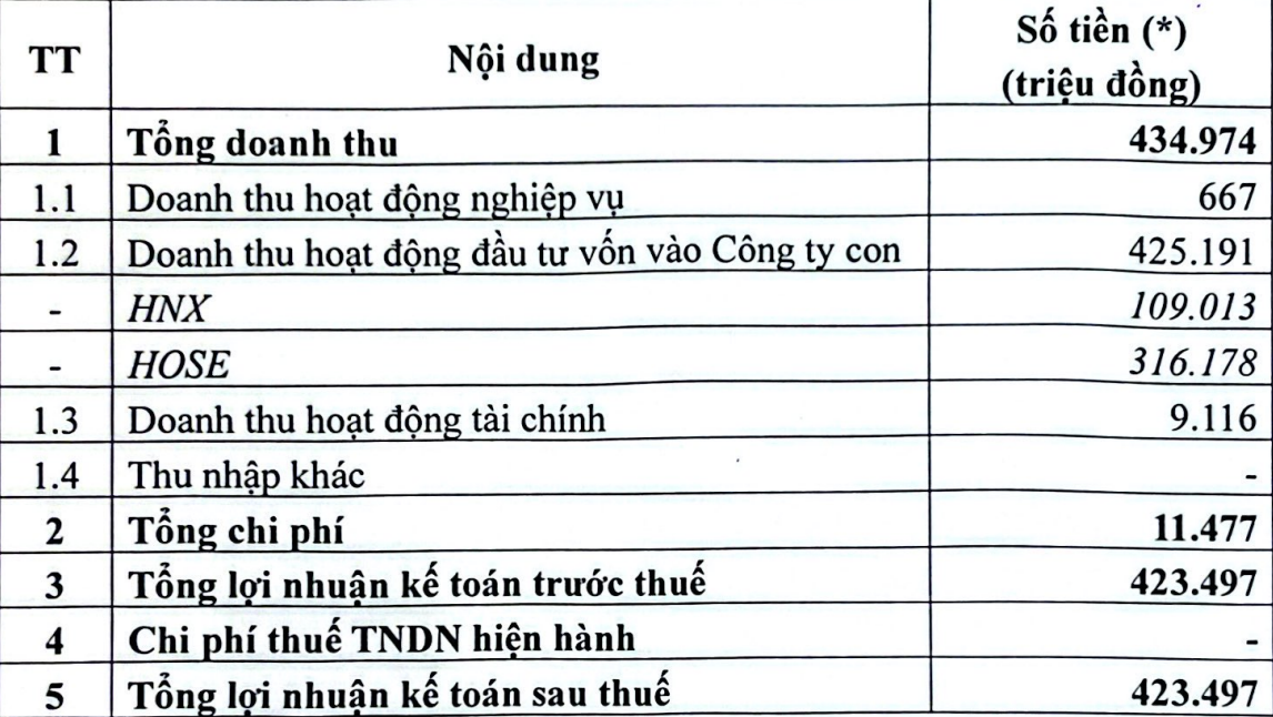 Phần lớn doanh thu của VNX đến từ hoạt động đầu tư vốn vào công ty con.