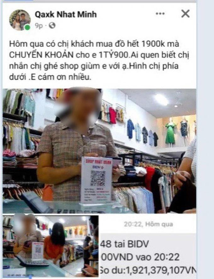 Bài viết được cô giáo Huyền đăng tải trên Facebook cá nhân để tìm người chuyển nhầm tiền (Ảnh: Nhân vật cung cấp).