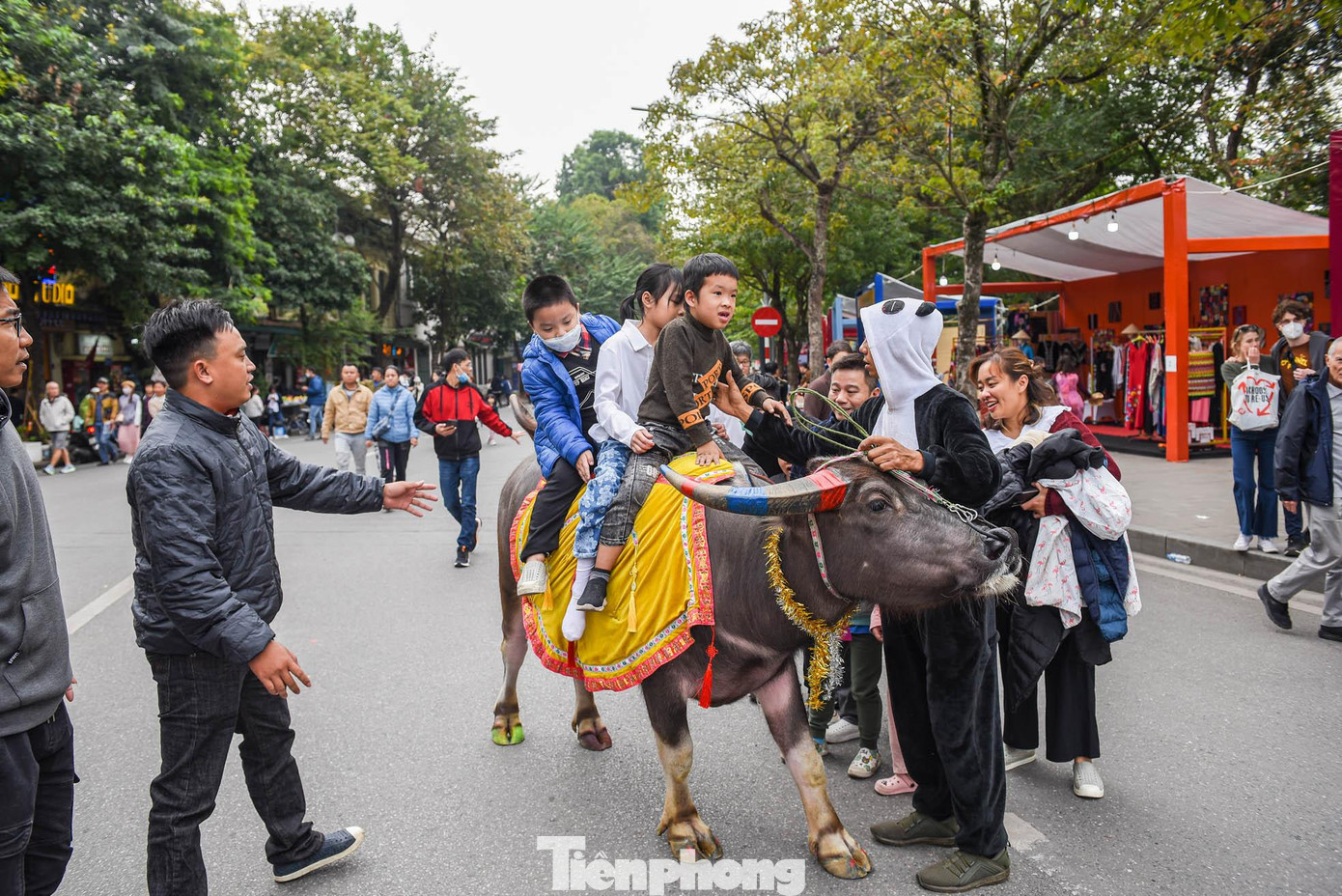 Trẻ em được trở về tuổi thơ với màn cưỡi trâu ngay tại phố đi bộ. Trẻ em được trở về tuổi thơ với màn cưỡi trâu ngay tại phố đi bộ.