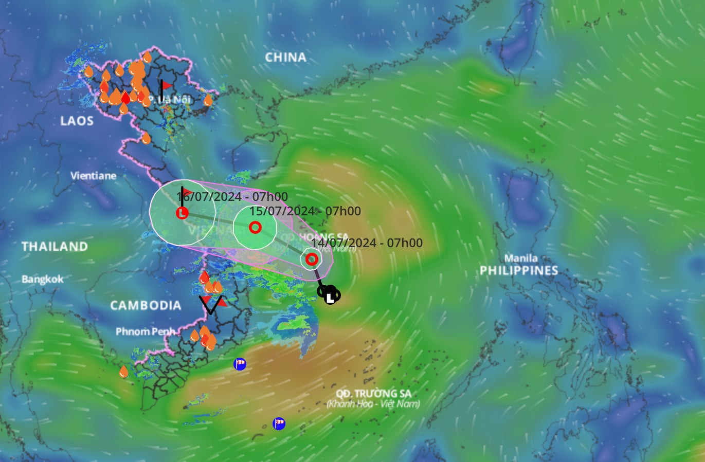 Dự báo đường đi và vùng ảnh hưởng của áp thấp nhiệt đới.
