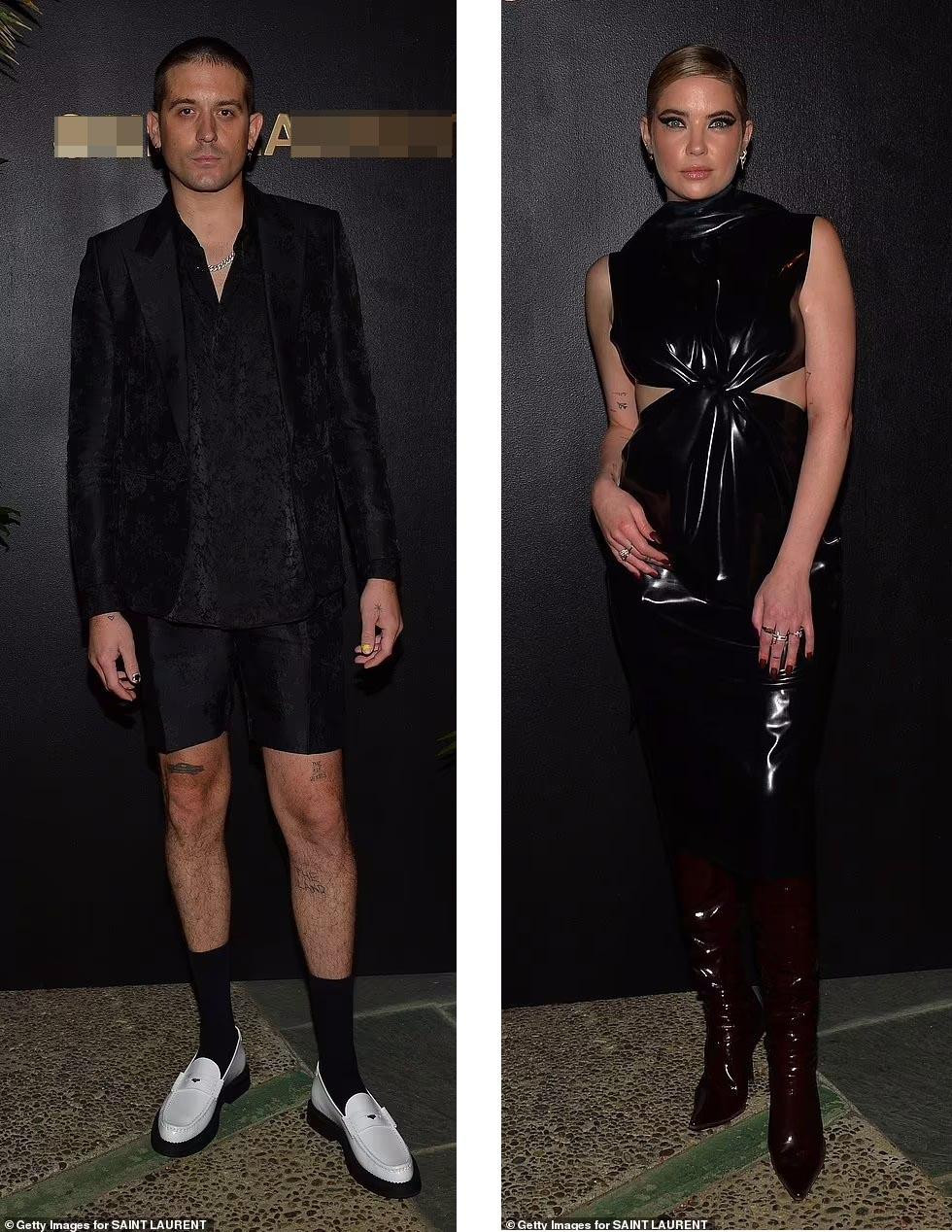 Rapper G-Eazy và bạn gái Ashley Benson. Những khách mời tại bữa tiệc tiền Oscar của Saint Laurent được yêu cầu mặc trang phục có màu sắc chủ đạo là đen.