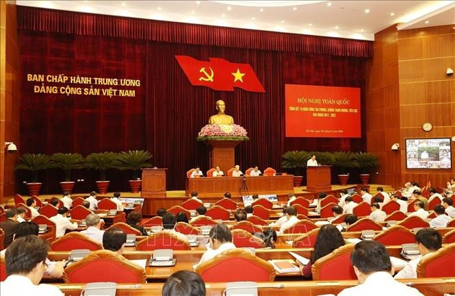 Hội nghị toàn quốc tổng kết 10 năm công tác phòng, chống tham nhũng, tiêu cực giai đoạn 2012 – 2022, ngày 30/6/2022. Ảnh: Trí Dũng/TXVN