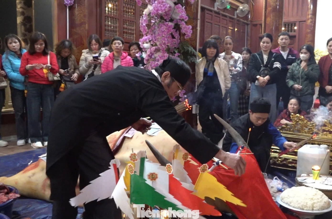 Đúng 0h ngày 2/2, lễ tế trâu trắng đầu năm được tiến hành ngay tại sân chính của đền Đông Cuông. Theo ban quản lý đền, đây là hoạt động tâm linh có từ xa xưa. Theo tục lệ, đầu năm tế trâu trắng để cầu cho mưa thuận, gió hòa và cầu cho bách gia trăm họ được sức khỏe, bình an.