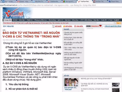 Website báo điện tử VietnamNet tiếp tục bị hack và thay đổi nội dung vào ngày 6-12 - Ảnh chụp màn hình