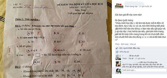  Những điểm số như thế này của học sinh lớp 1 sẽ không còn trong năm 2014