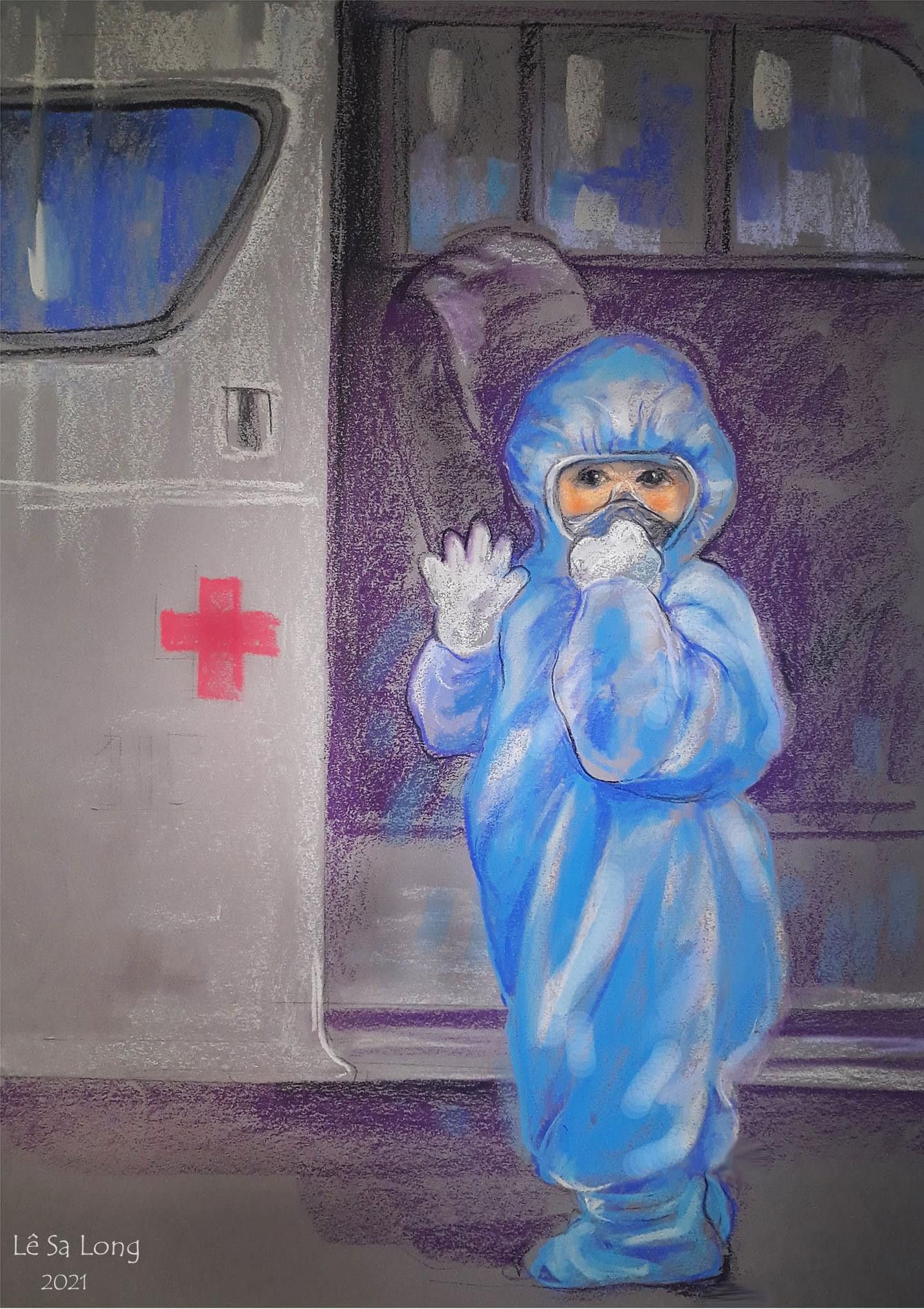 Tác phẩm 'Bé đi cách ly' Tác phẩm 'Bé đi cách ly'