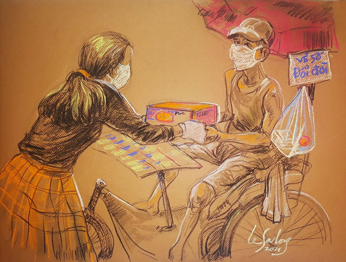 Tác phẩm 'Chú bán vé số ơi, nhận giùm thùng mì này' Tác phẩm 'Chú bán vé số ơi, nhận giùm thùng mì này'