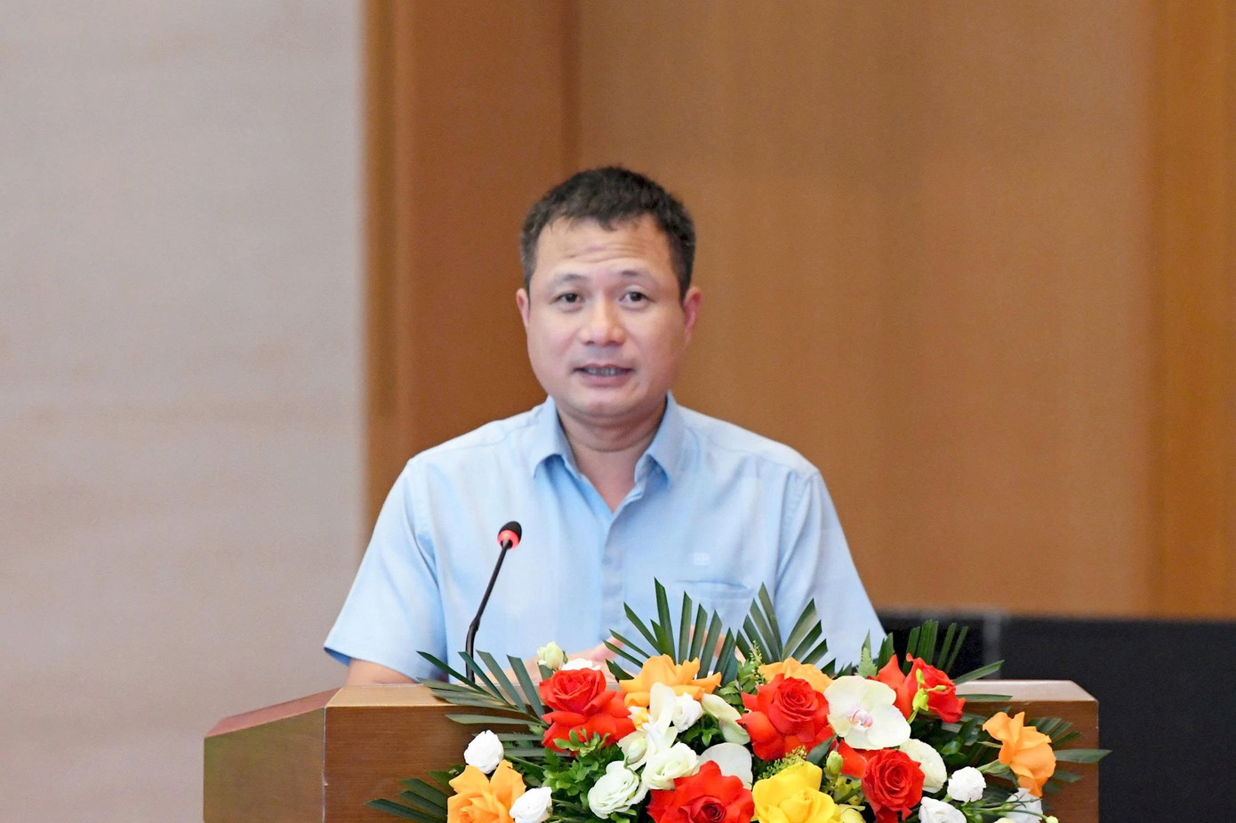 Phó Tổng Giám đốc Đài Truyền hình Việt Nam Đỗ Đức Hoàng phát biểu tại cuộc gặp mặt. Ảnh: Lâm Hiển Phó Tổng Giám đốc Đài Truyền hình Việt Nam Đỗ Đức Hoàng phát biểu tại cuộc gặp mặt. Ảnh: Lâm Hiển