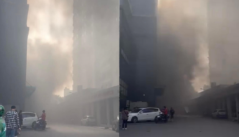 Khói đen mù mịt bao trùm chung cư. Khói đen mù mịt bao trùm chung cư.