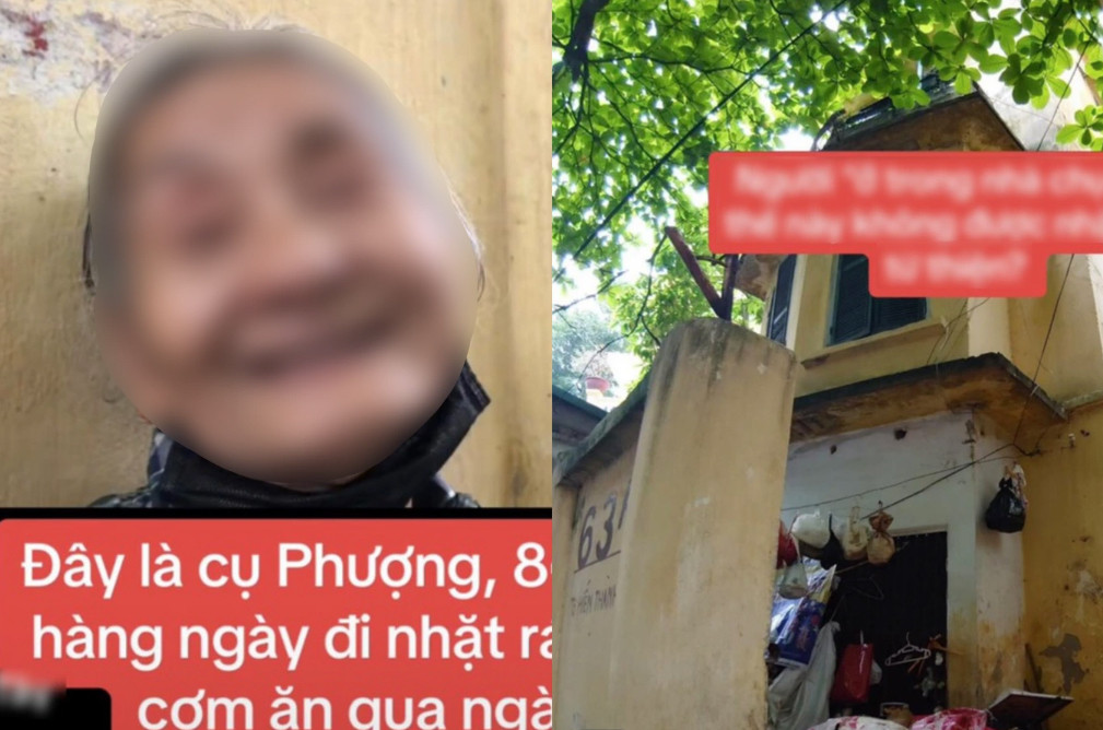 Bà Phượng nói hàng ngày ngủ ngoài hiên, nhặt rác, xin cơm ăn (Ảnh cắt từ video).