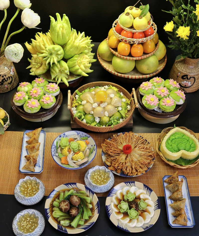 Mâm lễ chay Rằm tháng 7.
