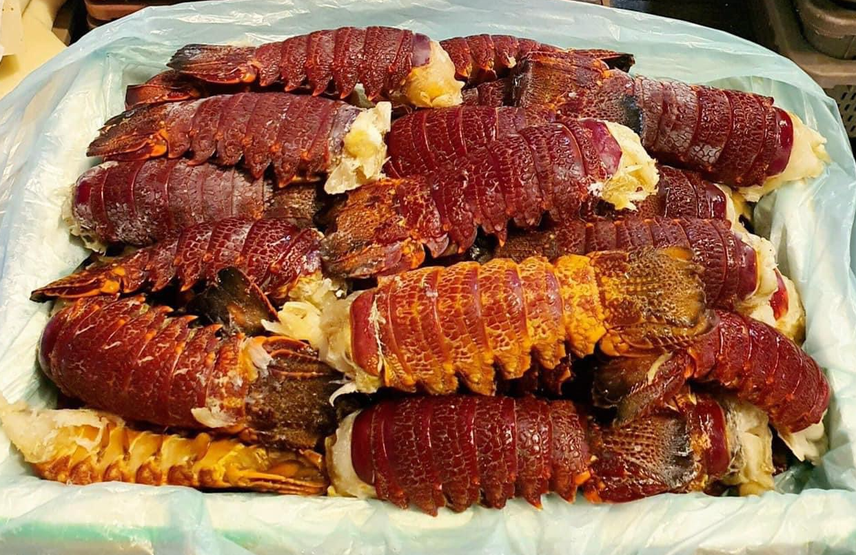 Đuôi tôm hùm Úc đổ bộ chợ với giá rẻ khó tin. Ảnh: NVCC