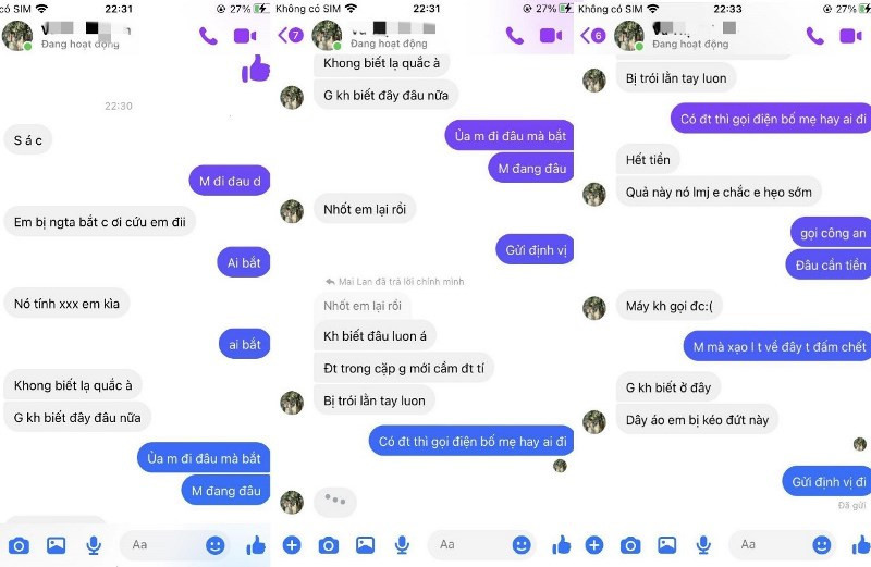 Dòng tin nhắn được cho là từ Zalo của V.T.M. L. có nội dung cầu cứu (Ảnh: Gia đình cung cấp)