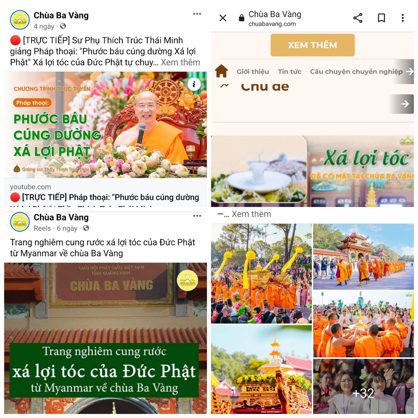 Hàng loạt thông tin về xá lợi tóc Đức Phật tồn tại trên các nền tảng mạng xã hội của chùa Ba Vàng.