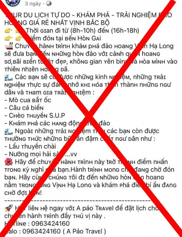 Chính quyền TP.Hạ Long yêu cầu ông Hiệp gỡ bỏ quảng cáo sai sự thật, ảnh hưởng đến môi trường kinh doanh du lịch địa phương.