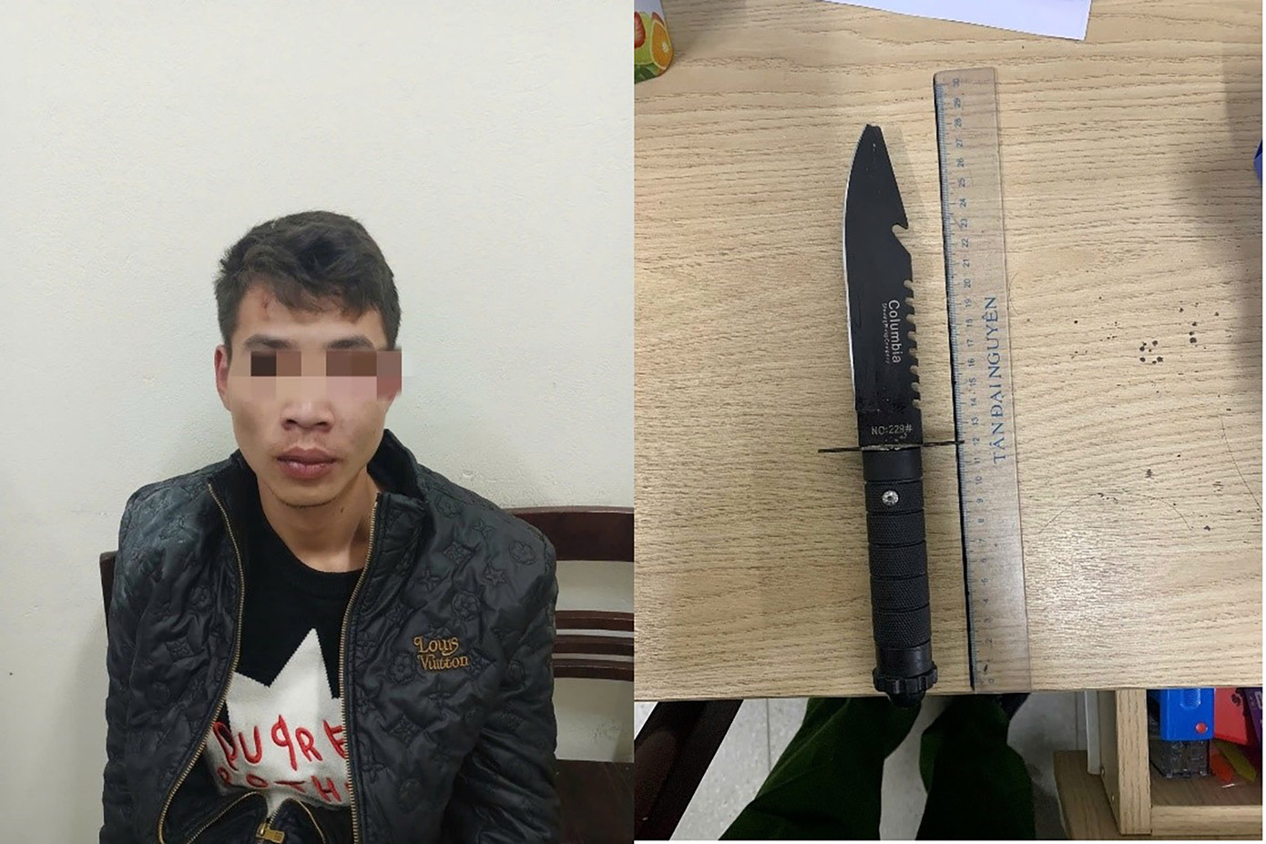 Nguyễn Văn Ban cùng tang vật vụ án. Nguyễn Văn Ban cùng tang vật vụ án.