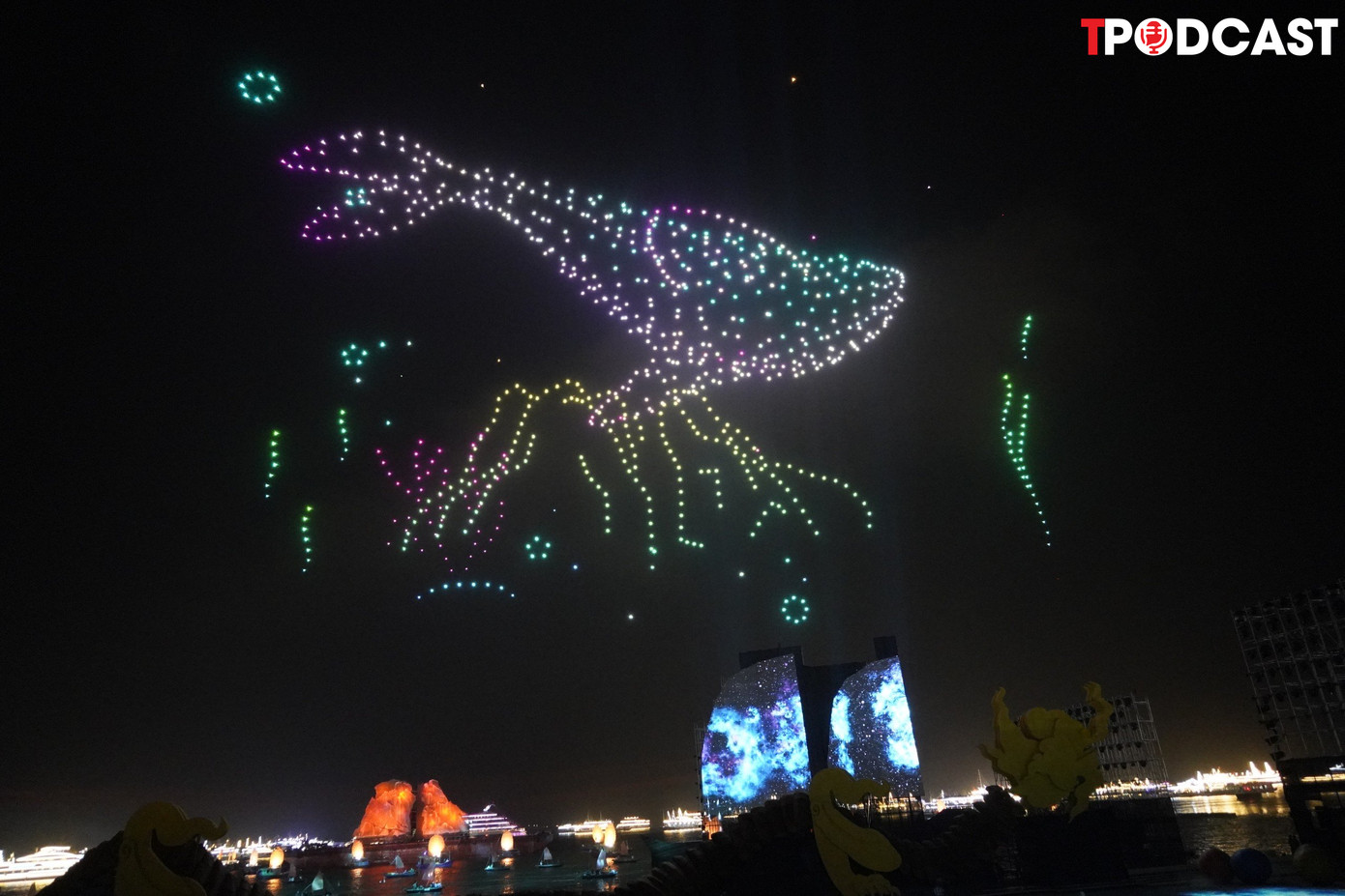 Những chú cá heo "bơi lượn" trên bầu trời.