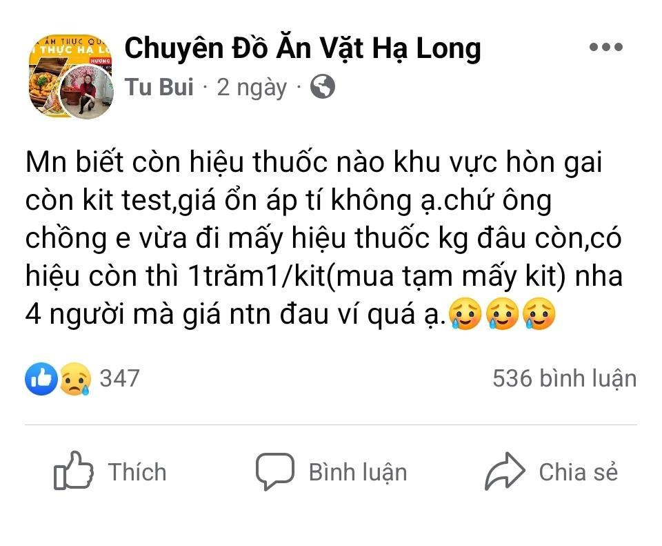 Các trang mạng xã hội sục sôi chuyện mua kit xét nghiệm giá cao. Các trang mạng xã hội sục sôi chuyện mua kit xét nghiệm giá cao.