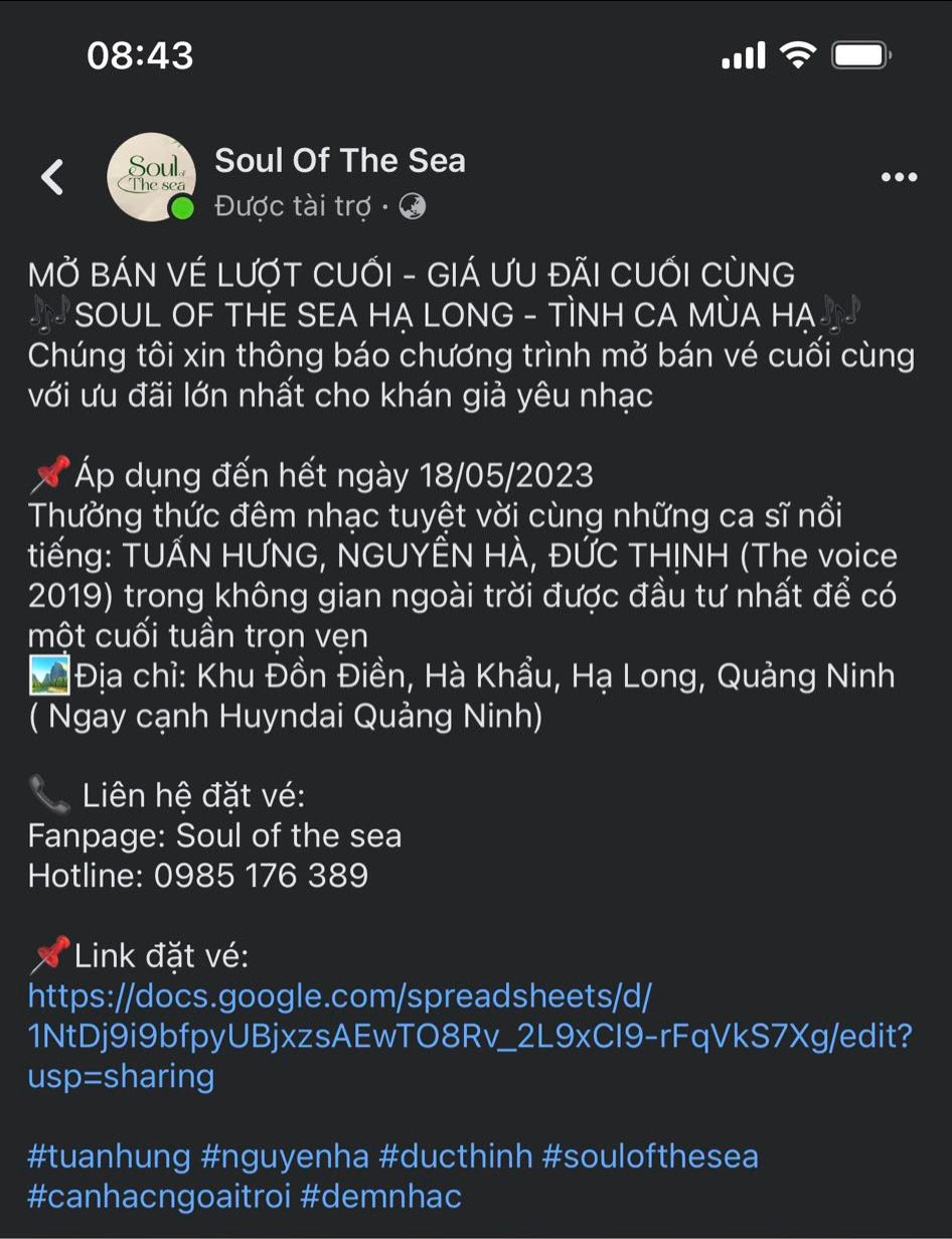 Vé của đêm nhạc được rao bán rầm rộ trên mạng xã hội trước khi bị cơ quan chức năng yêu cầu dừng đêm diễn.