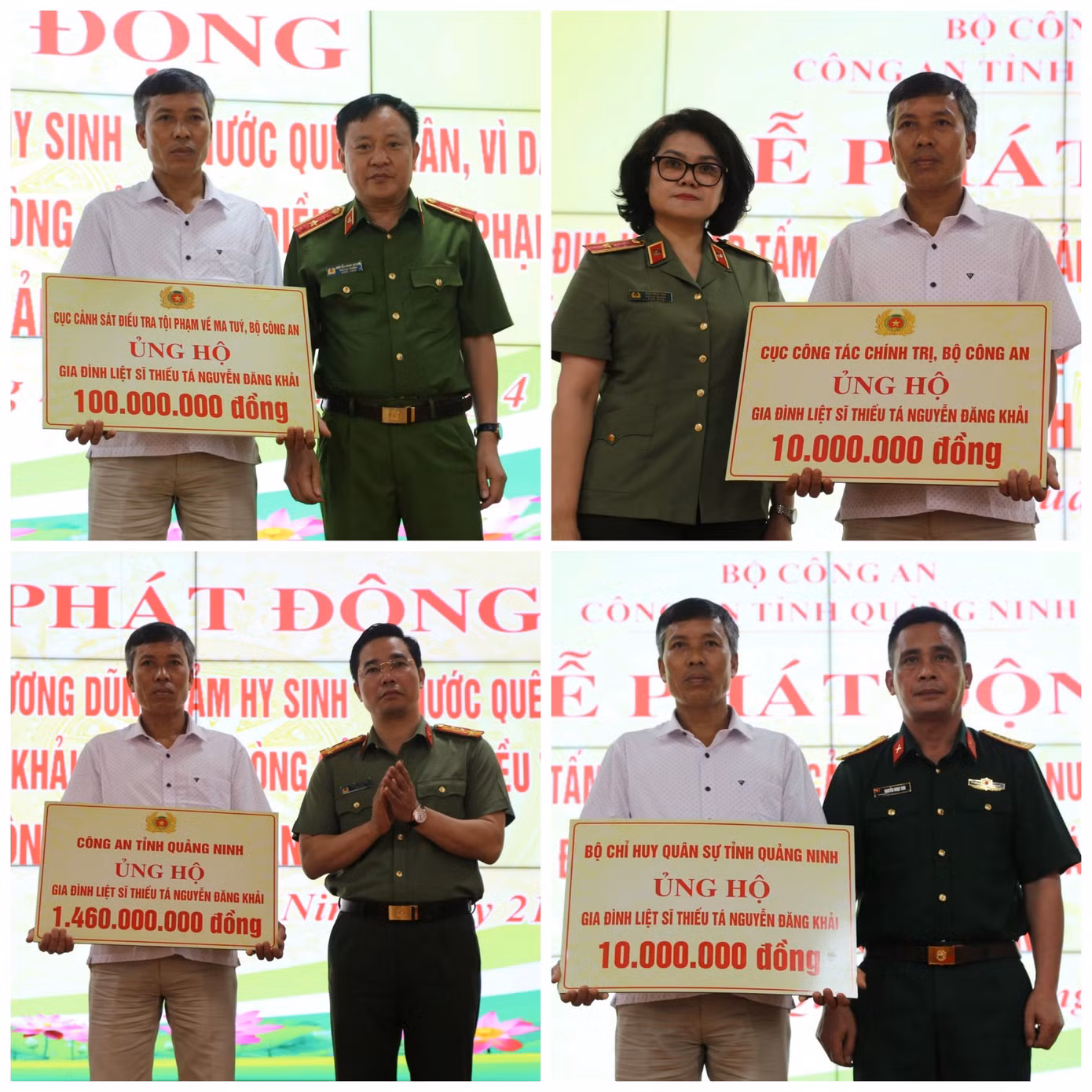 Đại diện các cơ quan, tổ chức trao tặng gần 1,7 tỷ đồng cho gia đình Liệt sỹ, Thiếu tá Nguyễn Đăng Khải.