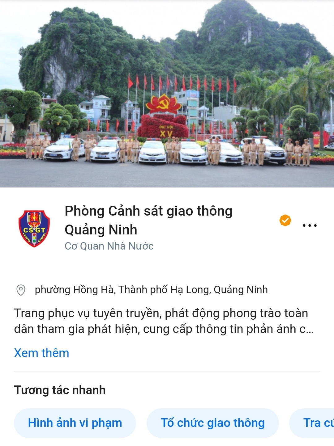 Giao diện trang zalo Phòng Cảnh sát giao thông Quảng Ninh.