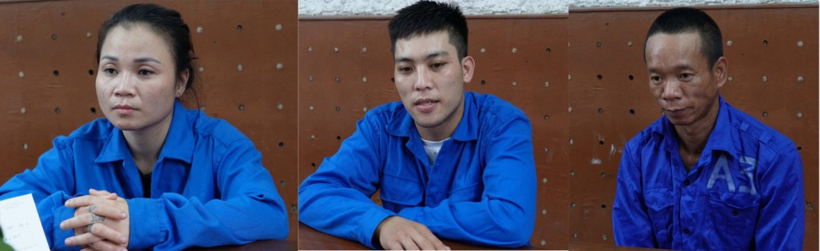 Các đối tượng Phương, Tráng, Tú (từ trái sang) tại cơ quan công an. Các đối tượng Phương, Tráng, Tú (từ trái sang) tại cơ quan công an.