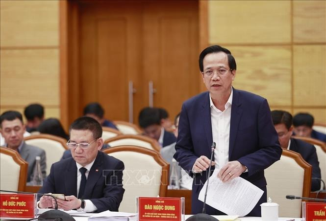 Bộ trưởng Bộ Lao động-Thương binh và Xã hội Đào Ngọc Dung phát biểu tại buổi làm việc.