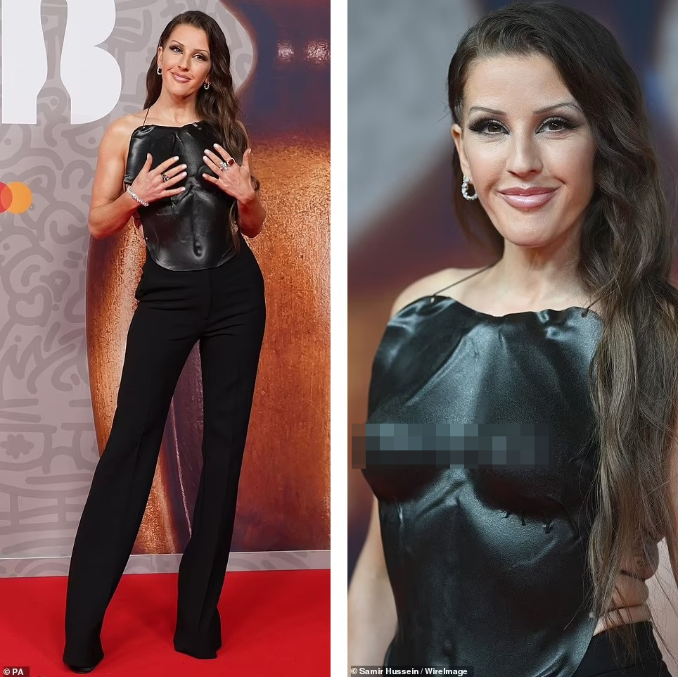 Chiếc áo phác họa cơ thể nữ ca sĩ Ellie Goulding không đẹp mắt còn lộ điểm nhạy cảm. Ảnh: PA/WireImages.