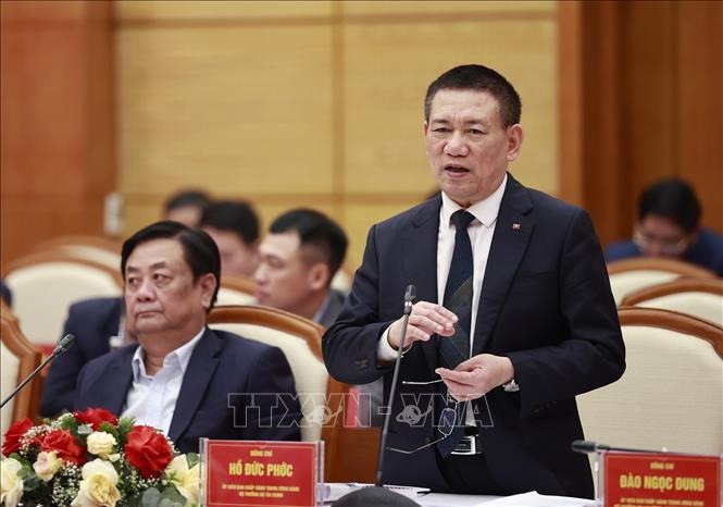 Bộ trưởng Bộ Tài chính Hồ Đức Phớc phát biểu tại buổi làm việc.