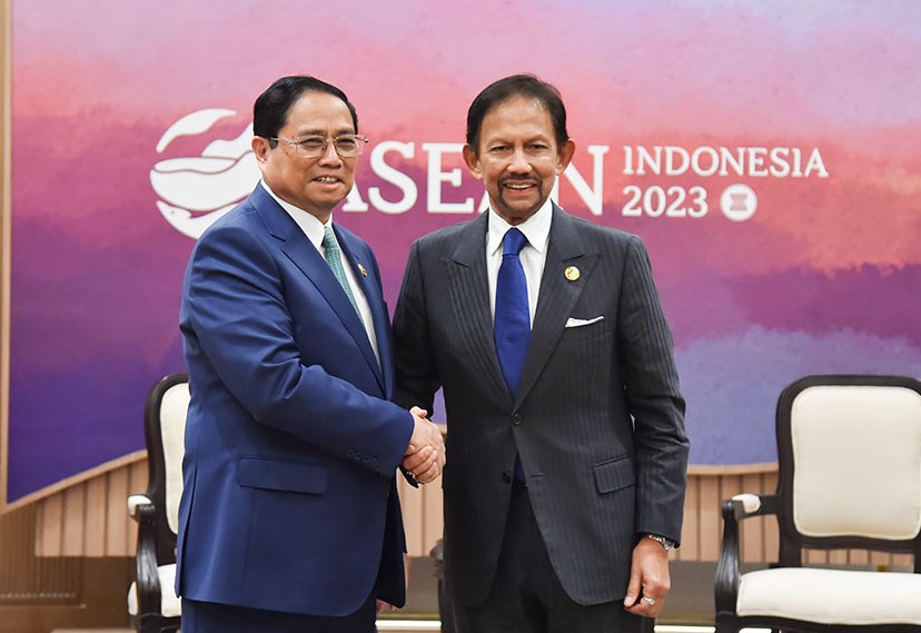 Thủ tướng Phạm Minh Chính hội kiến Quốc vương Brunei Darussalam Sultan Haji Hassanal Bolkiah. Ảnh: Dương Giang