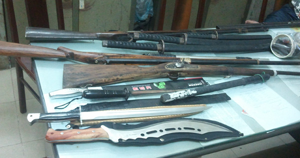 “Kho” vũ khí trong nhà Hiệp bị công an thu giữ