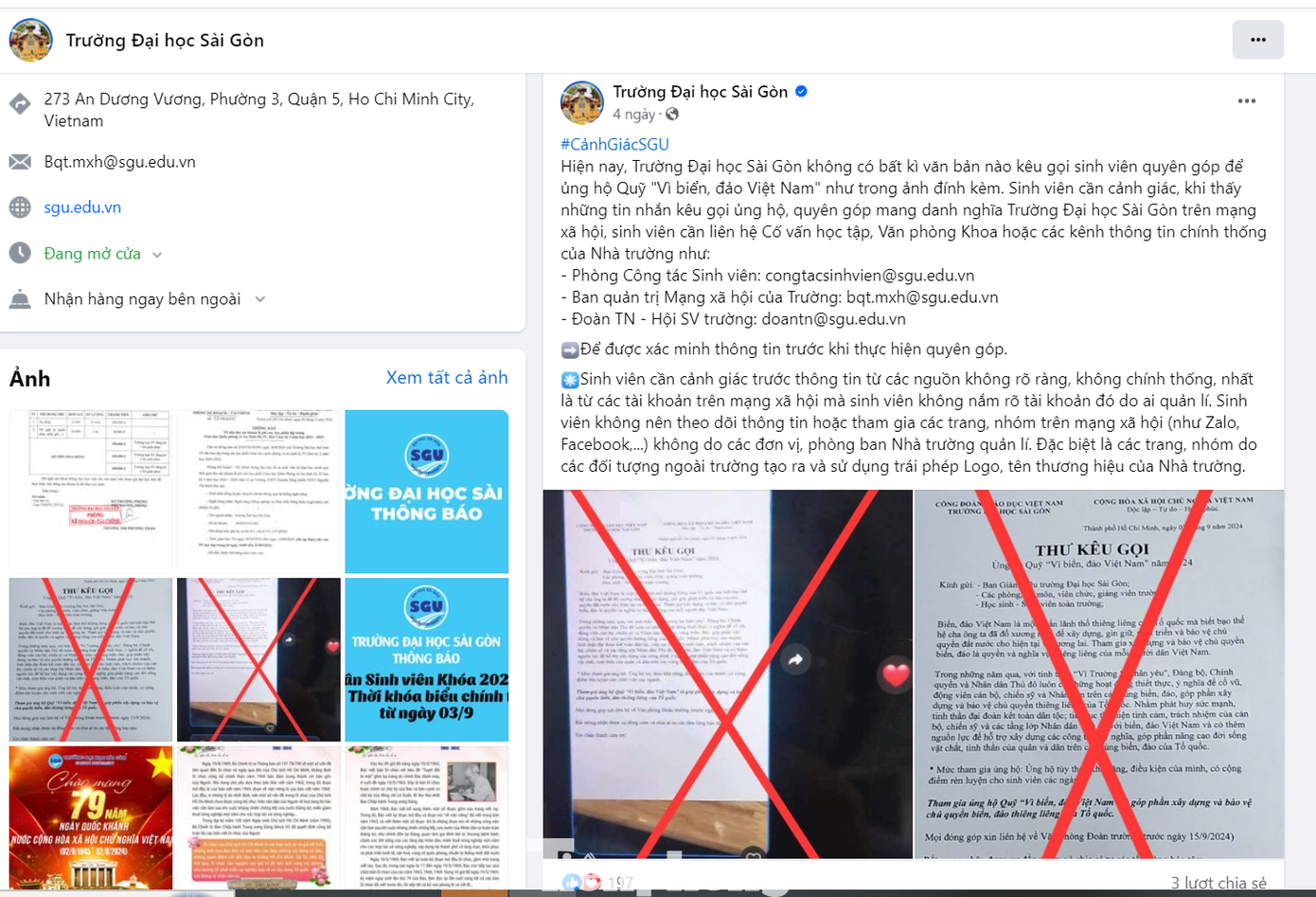 Thông báo cảnh báo lừa đảo của Trường ĐH Sài Gòn Thông báo cảnh báo lừa đảo của Trường ĐH Sài Gòn