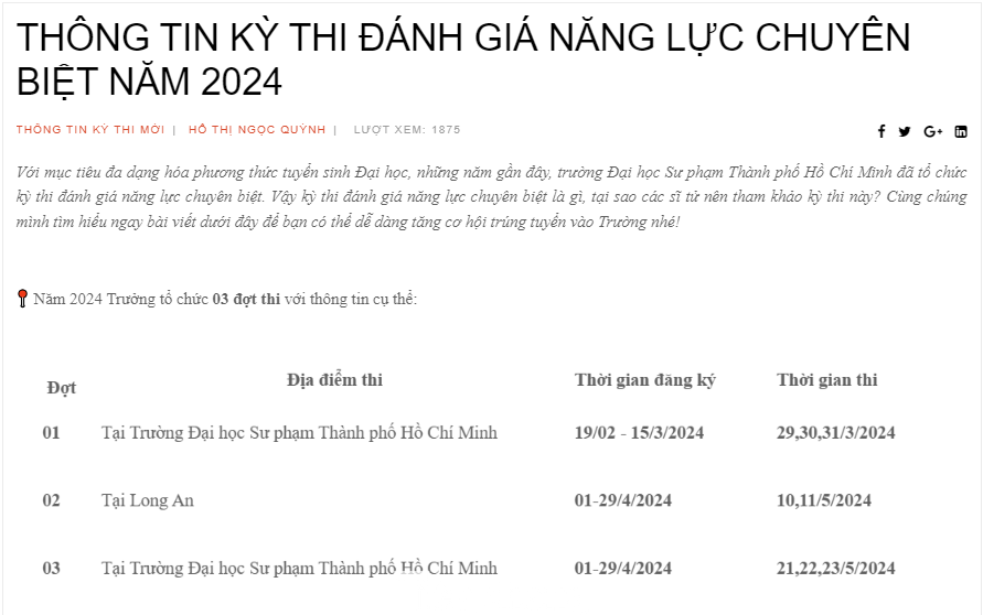 Thông tin về kỳ thi đánh giá năng lực chuyên biệt của Trường ĐH Sư phạm TPHCM
