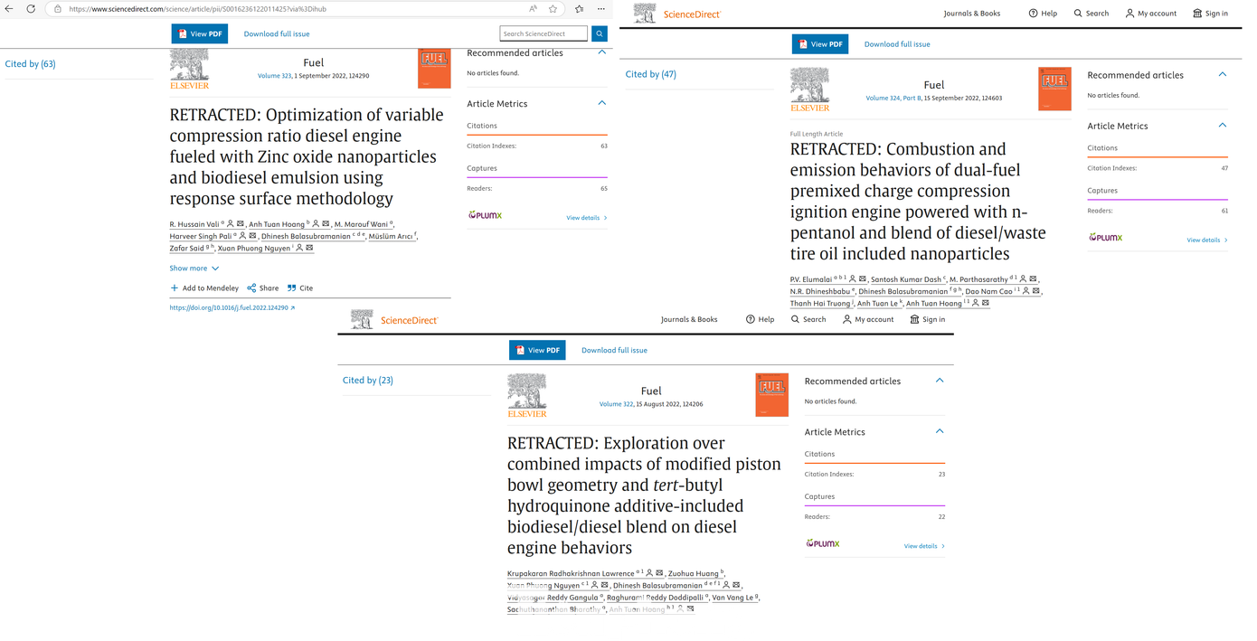 Những bài báo của nhóm tác giả vừa bị Tạp chí Fuel rút bài Những bài báo của nhóm tác giả vừa bị Tạp chí Fuel rút bài