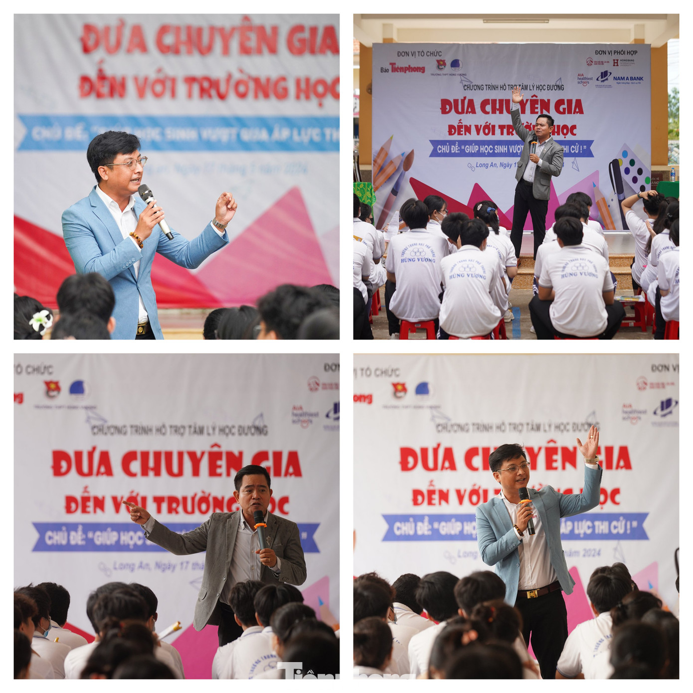 Hai chuyên gia là TS Nguyễn Hữu Long và Ths Ngô Trí Dũng tư vấn, giải đáp cho các em học sinh (ảnh: Phạm Nguyễn)