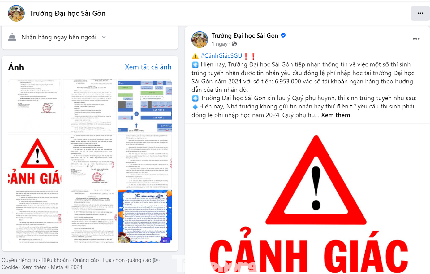 Thông báo cảnh báo của Trường ĐH Sài Gòn Thông báo cảnh báo của Trường ĐH Sài Gòn