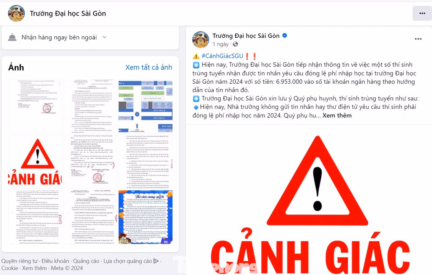 Thông báo cảnh báo của Trường ĐH Sài Gòn Thông báo cảnh báo của Trường ĐH Sài Gòn