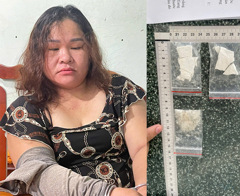 Đối tượng Phạm Thị Mỹ Lệ cùng tang vật.