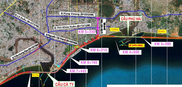Sơ đồ đoạn tuyến dự án đường ven biển qua địa bàn TP. Phan Thiết.