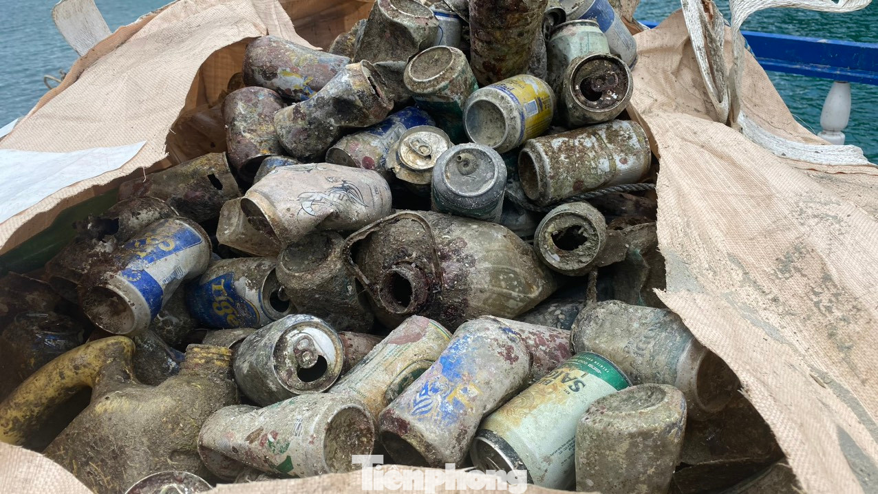 Cận cảnh vỏ lon bia, lon nước ngọt được thợ lặn vớt